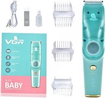 Безшумна машинка для стрижки дітей та немовлят VGR Baby V-151, Бездротовий тример 3 насадки з витяжкою 239V-151 фото