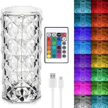 Настільна лампа Роза з пультом RGB Crystal Rose. Проекційний світильник-торшер нічник rose diamond table lamp кристал Matrix2201 фото