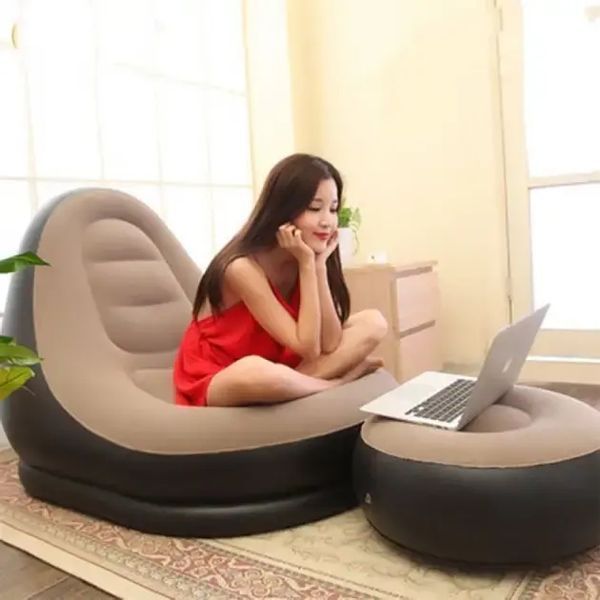 Надувний диван з пуфом Air Sofa / Надувне велюрове крісло з пуфом 255874321 фото