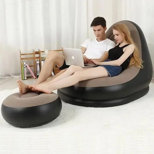 Надувний диван з пуфом Air Sofa / Надувне велюрове крісло з пуфом 255874321 фото