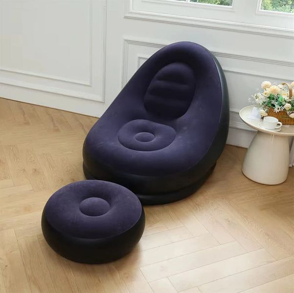 Надувний диван з пуфом Air Sofa / Надувне велюрове крісло з пуфом+насос Фіолетовий 255874321/4 фото