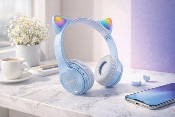 Бездротові навушники з котячими вушками та лід підсвічуванням Cat Ear Y47 Led, Bluetooth навушники з мікрофоном Блакитний Y47/2 фото