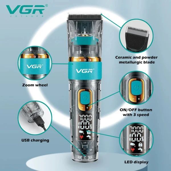 Машинка для стрижки VGR V 695 / Акумуляторна машинка для стрижки волосся + 6 насадок, з USB / Бездротовий триммер для стрижки sp3567 фото