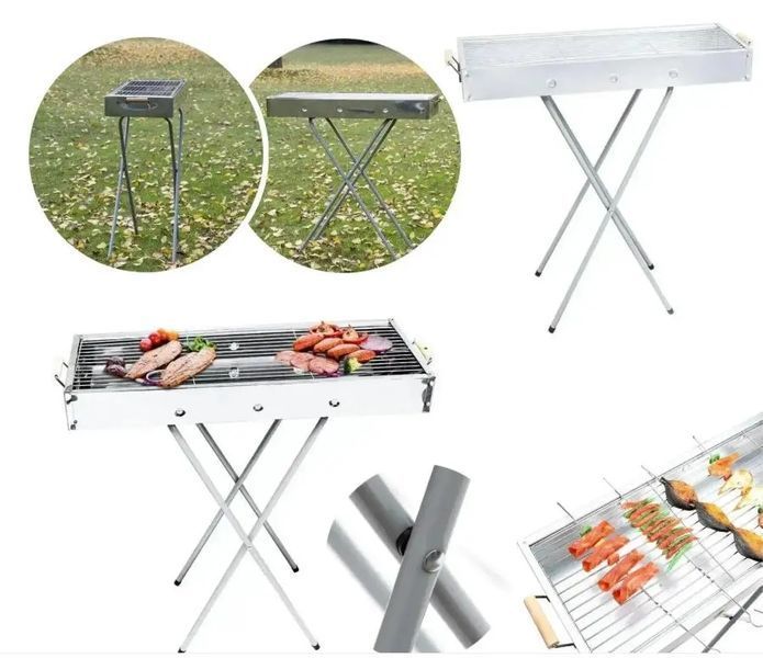 Переносний мангал барбекю гриль BARBECUE TRAY 770SS MD-008 70х30х70 см з решіткою, металевий портативний мангал 2052503 фото