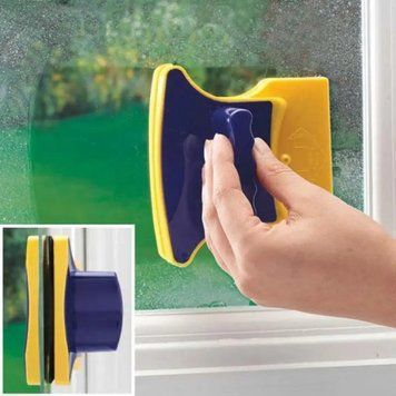 Магнітна щітка для миття вікон із двох сторін Magnetic Double side Cleaner 40мм зі страхувальним шнуром жовто-синя 540TV175 фото