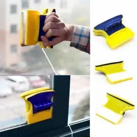 Магнітна щітка для миття вікон із двох сторін Magnetic Double side Cleaner 40мм зі страхувальним шнуром жовто-синя 540TV175 фото
