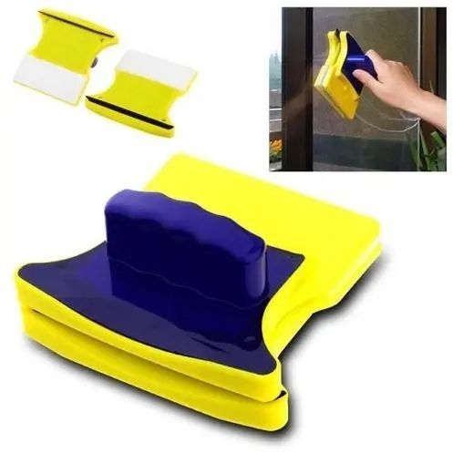 Магнітна щітка для миття вікон із двох сторін Magnetic Double side Cleaner 40мм зі страхувальним шнуром жовто-синя 540TV175 фото