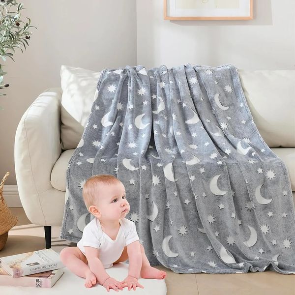 Світний теплий і ніжний плед для дітей і підлітків 100x150 Magic Blanket Сірий BLM150 фото