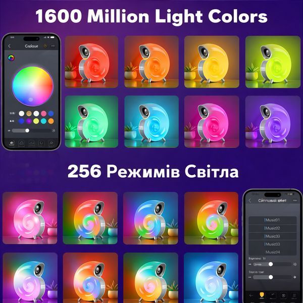 Бездротова мінірозумна смарт-колонка 4 в 1 з блютузом Сonch Music Light, 256 режимів освітлення LIGHT256 фото