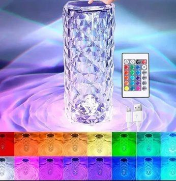 Настільна акумуляторна лампа з пультом 22 см нічник Троянда з пультом RGB Crystal Rose. CRR22 фото