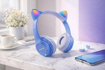 Бездротові навушники з котячими вушками та лід підсвічуванням Cat Ear Y47 Led, Bluetooth навушники з мікрофоном Синій Y47/1 фото