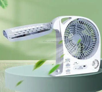 Вентилятор портативний (GD-8028/N283) 6в1 (8", LED лампа, радіо, сонячна панель, 2 швидкості, 10Вт, Bluetooth, USB, 3.2V/5500 мАг) M17162 фото