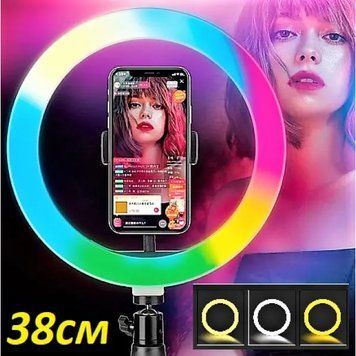 Кільцева LED лампа RGB MJ38 38см 220V 1 крепл.тел USB + пульт Mu741025 фото
