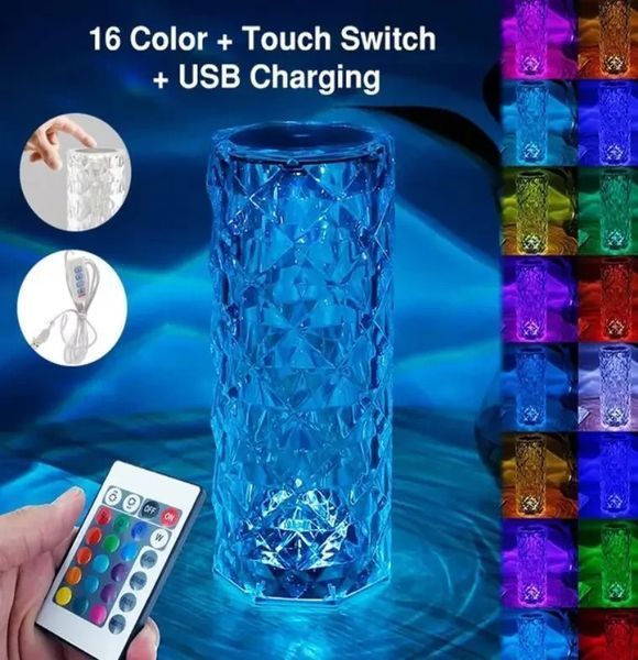 Настільна акумуляторна лампа з пультом 22 см нічник Троянда з пультом RGB Crystal Rose. CRR22 фото