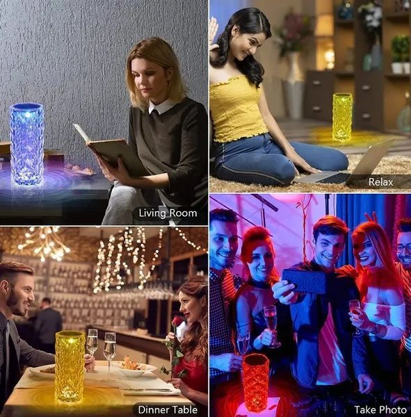 Настільна акумуляторна лампа з пультом 22 см нічник Троянда з пультом RGB Crystal Rose. CRR22 фото