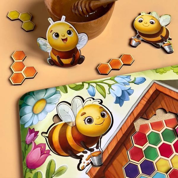 Дерев'яний пазл-вкладиш "Веселі бджілки" Ubumblebees (ПСД165) PSD165 сортер-тетріс PSD165 фото