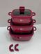 Набір квадратних каструль із силіконовими кришками Higher Kitchen HK-323 Червоний HK323RED фото 1