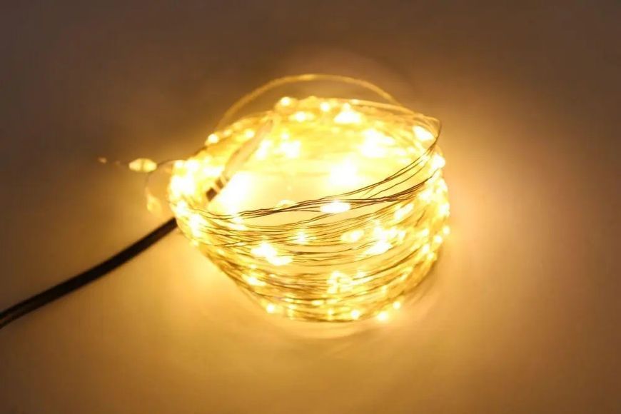 Новорічні гірлянди. Мідна дротяна лампа 100LED 10м, Теплий 9225885220199 фото