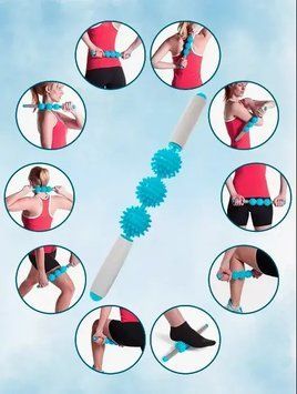 Ролик масажний для йоги масажер для спини валик для фітнесу Massage stick AND 5284 (Кульки 3 шт) 2054195 фото