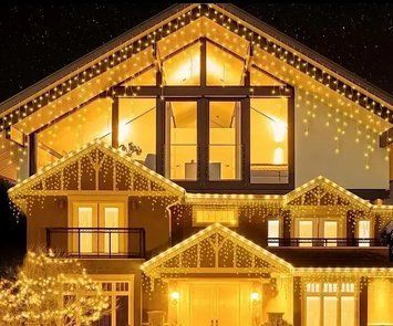 Теплий білий Новорічна святкова гірлянда бахрома 120 Led прозорий провід 3х0.5 м Dyd4141/2 фото