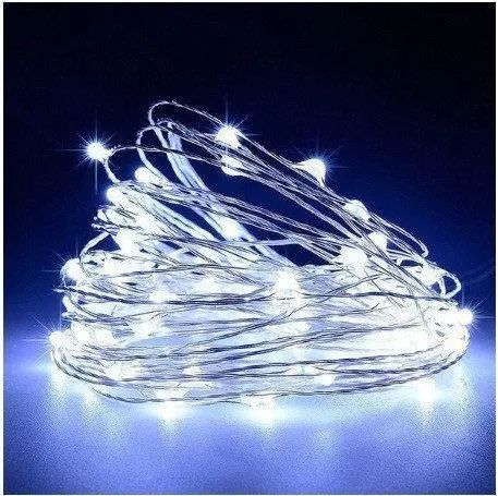 Новорічні гірлянди. Мідна дротяна лампа 100LED 10м (батарейки) Колір білий Силіконовий провід (7108) mu20308 фото
