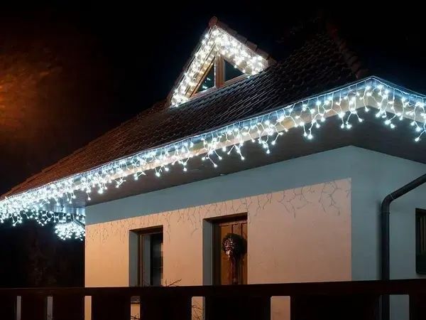Теплий білий Новорічна святкова гірлянда бахрома 120 Led прозорий провід 3х0.5 м Dyd4141/2 фото