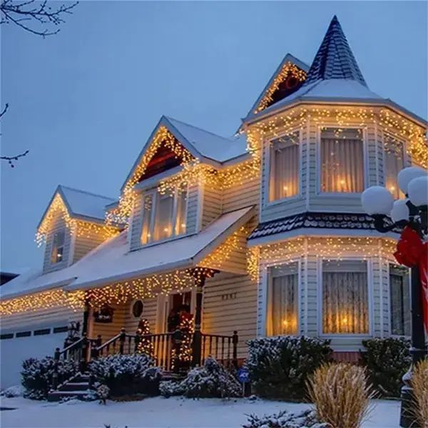 Теплий білий Новорічна святкова гірлянда бахрома 120 Led прозорий провід 3х0.5 м Dyd4141/2 фото