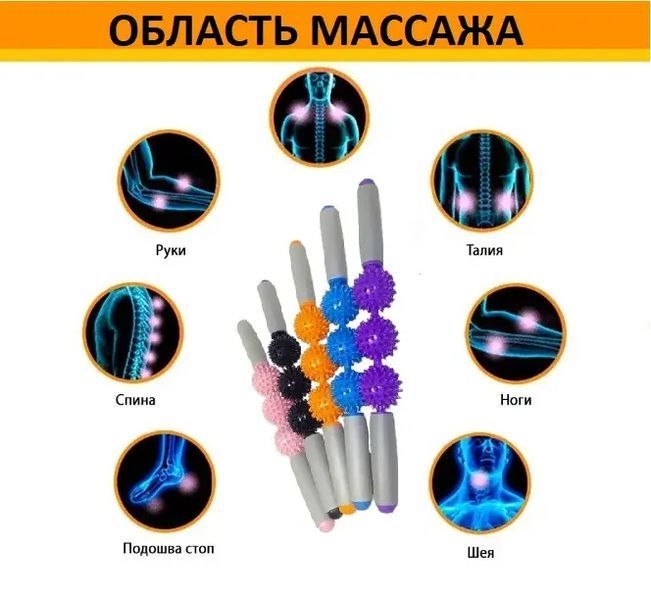 Ролик масажний для йоги масажер для спини валик для фітнесу Massage stick AND 5284 (Кульки 3 шт) 2054195 фото
