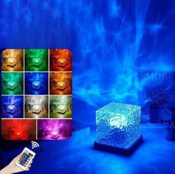 Нічник проєктор КУБ із проєкцією води Настільна RGB лампа з ефектом водяної хвилі NNK22 фото