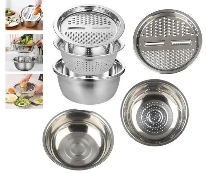 Багатофункціональний кухонний набір з нержавіючої сталі 3 в 1 Metal Basket Cutter G7041 фото