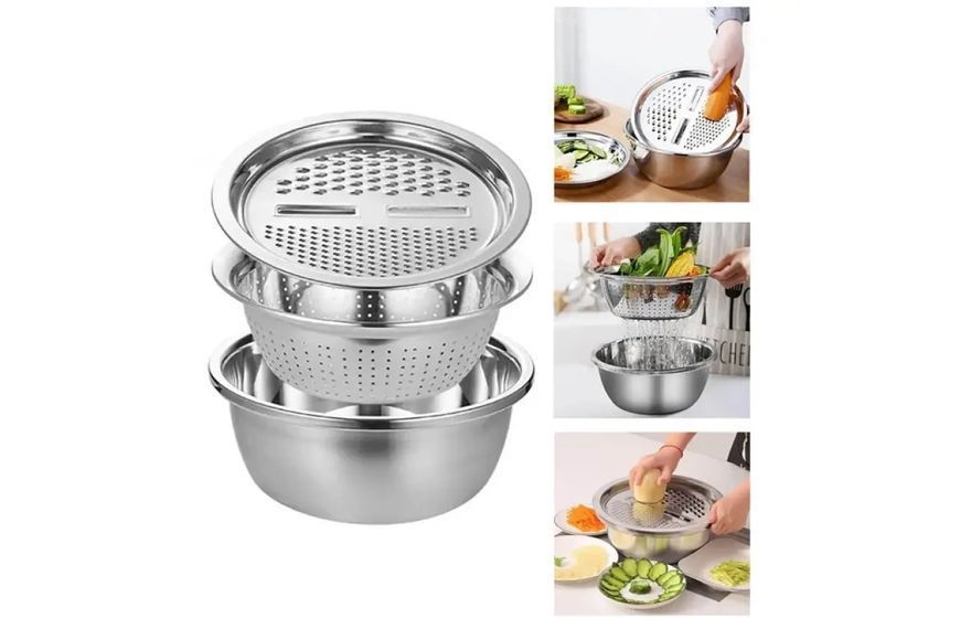 Багатофункціональний кухонний набір з нержавіючої сталі 3 в 1 Metal Basket Cutter G7041 фото