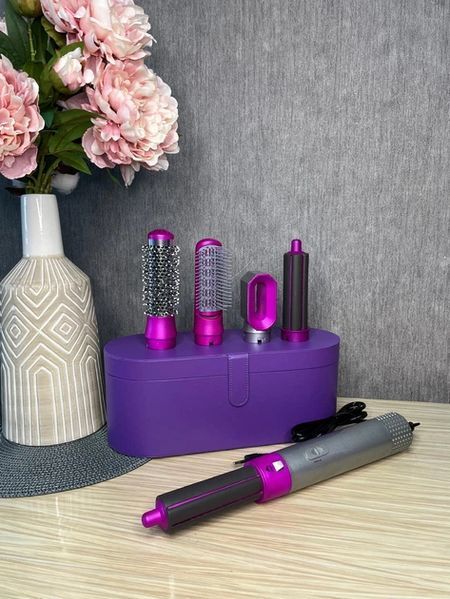 Стайлер + Коробка 5в1 HAIR BRUSH Styler для різних типів волосся з функціями надання об'єму, випрямлення, укладання Фіолетовий 509dy фото