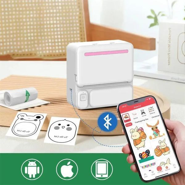 Портативний термопринтер з Bluetooth + рулон термопаперу, C19 / Міні принтер для друку M17129 фото