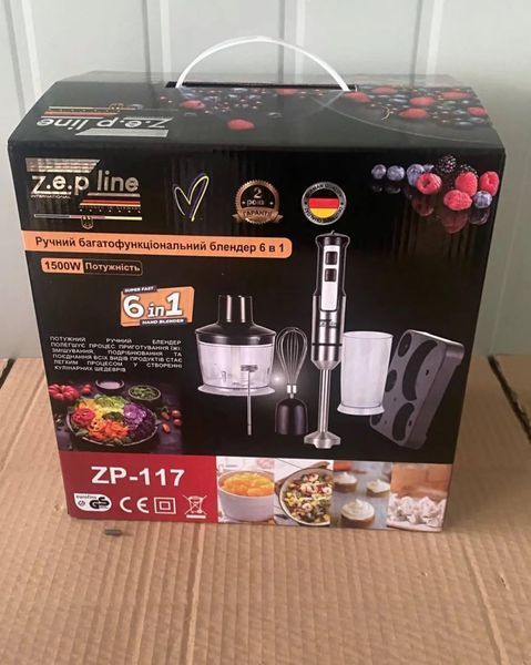 Блендер занурювальний домашній кухонний 6в1 Zepline ZP-117 1500Вт блендер, подрібнювач, міксер ZP-117 фото