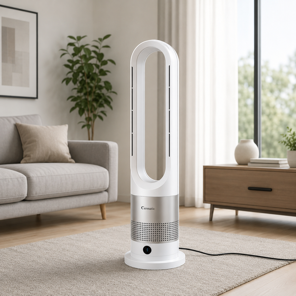 Мобільний безлопатевий вентилятор Germatic 2в1 автоповорот 80&deg; / Кондиціонер зима-літо AM-030JR 1200W+ пульт ДУ M17381 фото