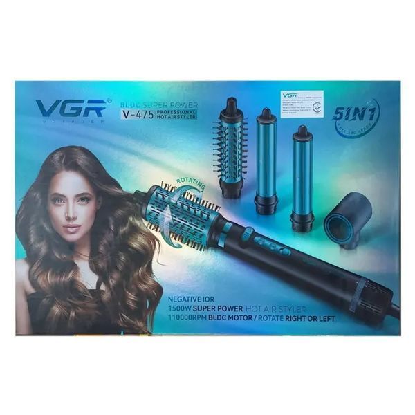 Фен-стайлер VGR 5 в 1 V-475 , Professional, 5 насадок, 1400 Вт зелений V-475/1 фото
