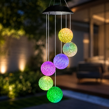 Садова підвісна лампа з 6 LED кулями MULTI / Лампа на сонячній батареї / Декоративні ліхтарики Музика вітру 20108713 фото