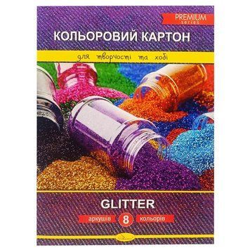 Набір кольорового картону "Glitter" Premium А4 АП-1113, 8 аркушів АП-1113 фото