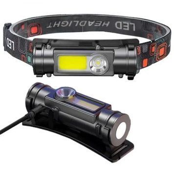 Маленький ліхтар налобний Police GL-211-ХРЕ-COB від USB з магнітом, вбудований акумулятор G7846 фото