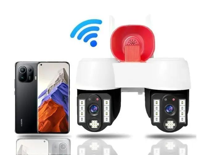 Високопродуктивна камера відеоспостереження з двома напрямками руху, WIFI, горизонтальне обертання на 360&deg; та вертикальне на 90&deg;, водонепроникна, нічне бачення, датчик руху, 4M, x10, V380pro sp9927 фото