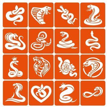 Набір трафаретів для біо-тату "Змії" Snakes-simple-16, 6х6 см 16 простих трафаретів Snakes-simple-16 фото