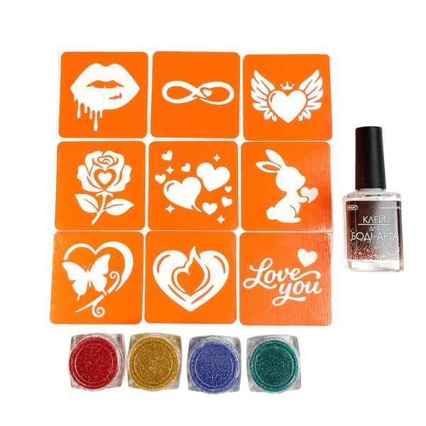 Набір для біо-тату "Love Story #2 - гліттер" set-love-story-2-glitter 9 трафаретів set-love-story-2-glitter фото