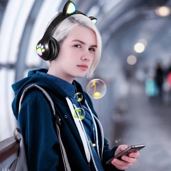 Бездротові дитячі Bluetooth-навушники з вушками та підсвіткою Cat-23M Чорний BLACK23V фото