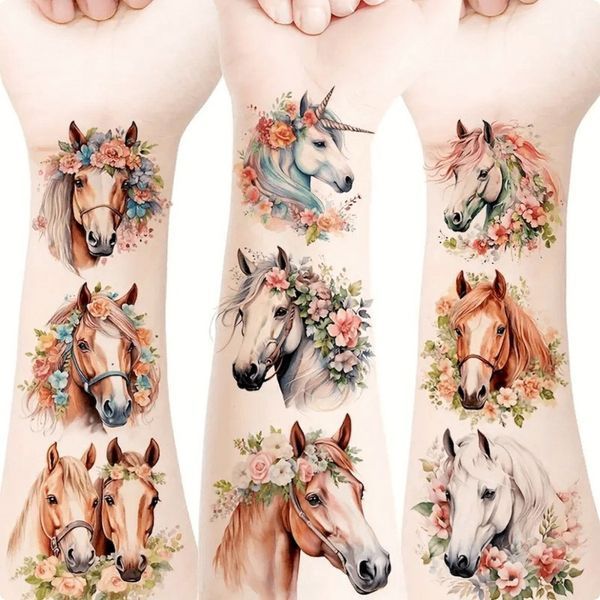 Набір тимчасових татуювань "Коні" Horses-20-01 розмір 6х6 см Horses-20-01 фото