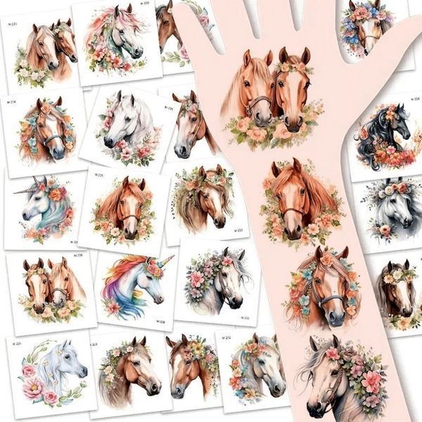 Набір тимчасових татуювань "Коні" Horses-20-01 розмір 6х6 см Horses-20-01 фото