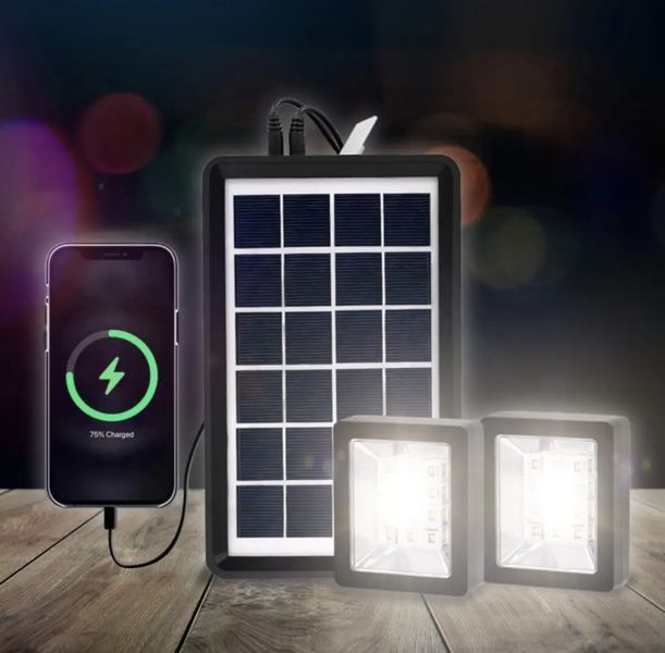 Портативна сонячна система EP-05 3в1 6v3w, Led лампи х2, powerbank M15363 фото